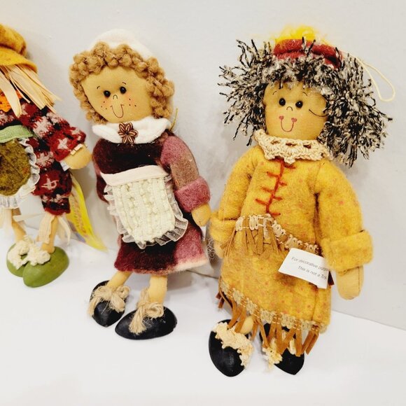 3 Vtg Fabric Holiday Christmas Ornaments Rag Doll Scarecrow Country Pioneers - Picture 3 of 6